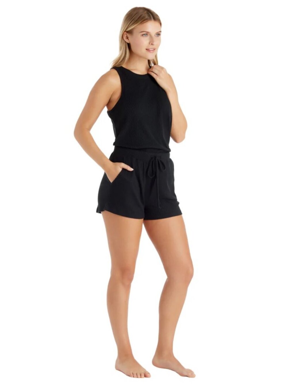 NWT Softies Ultra Dream Ribbed Racerback Tank & Pajama Short Set - Black